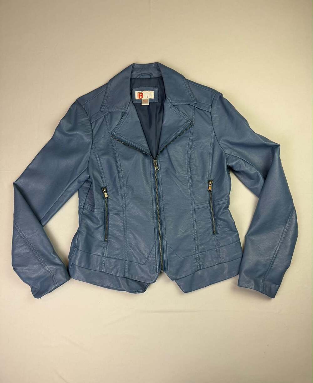 Bernardo Collection Blue Faux Leather Moto Biker Jacket Medium